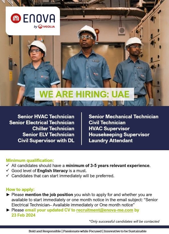 Immediate Hiring Technicians and Supervisors