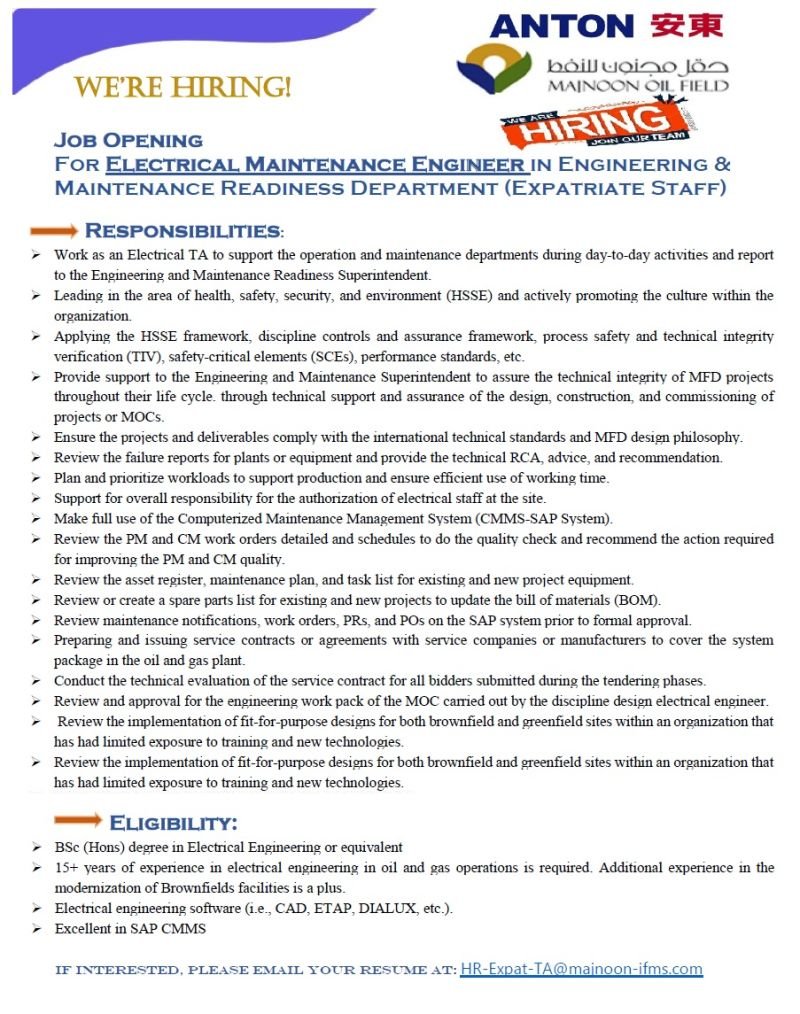 Electrical Engineer Maintenance