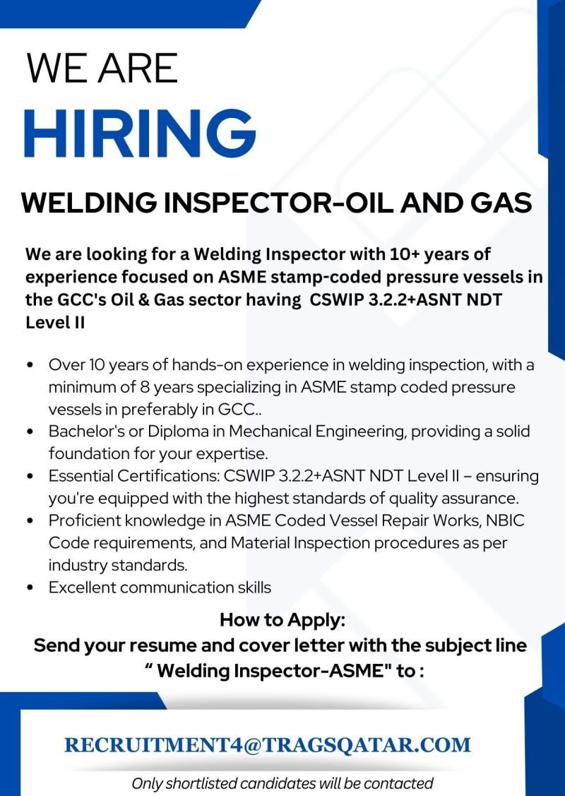 Welding Inspector Oil and Gas in GCC